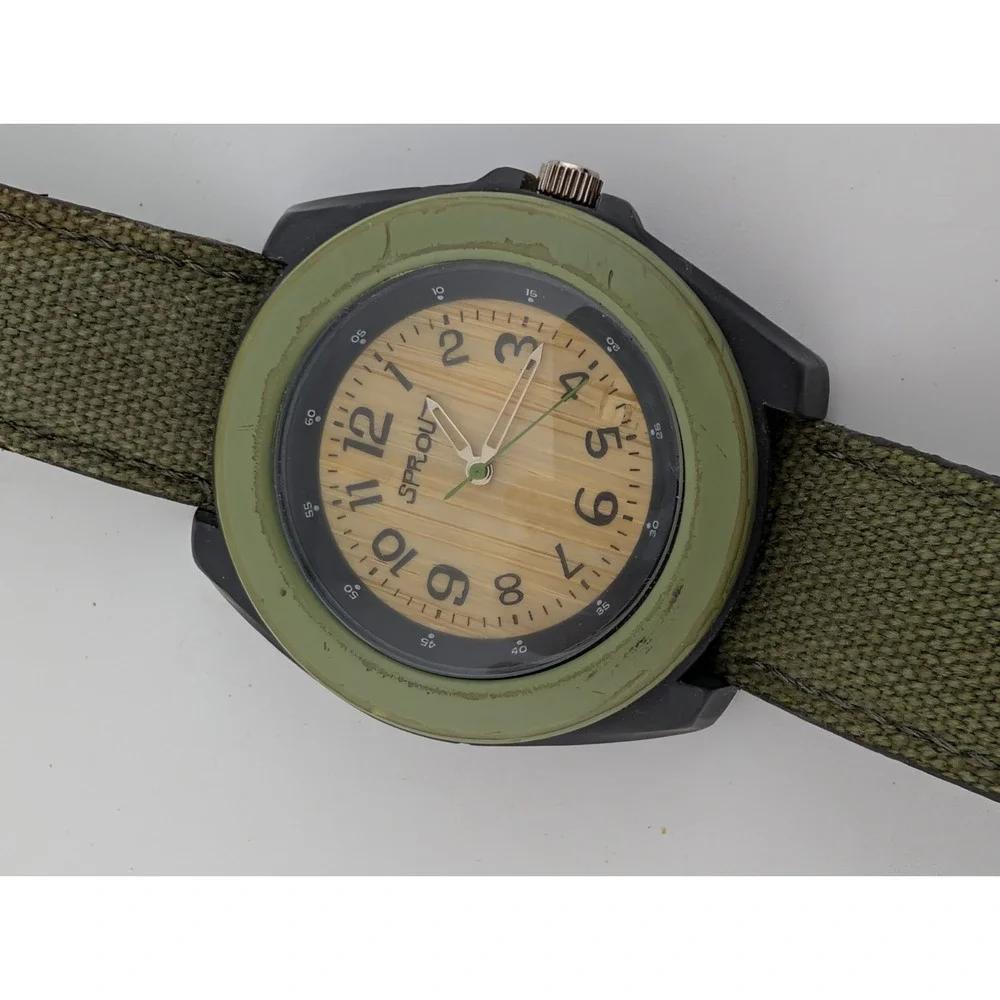 Sprout Corn Resin Case Biodegradable Unisex Watch Green Canvas Band- New Battery